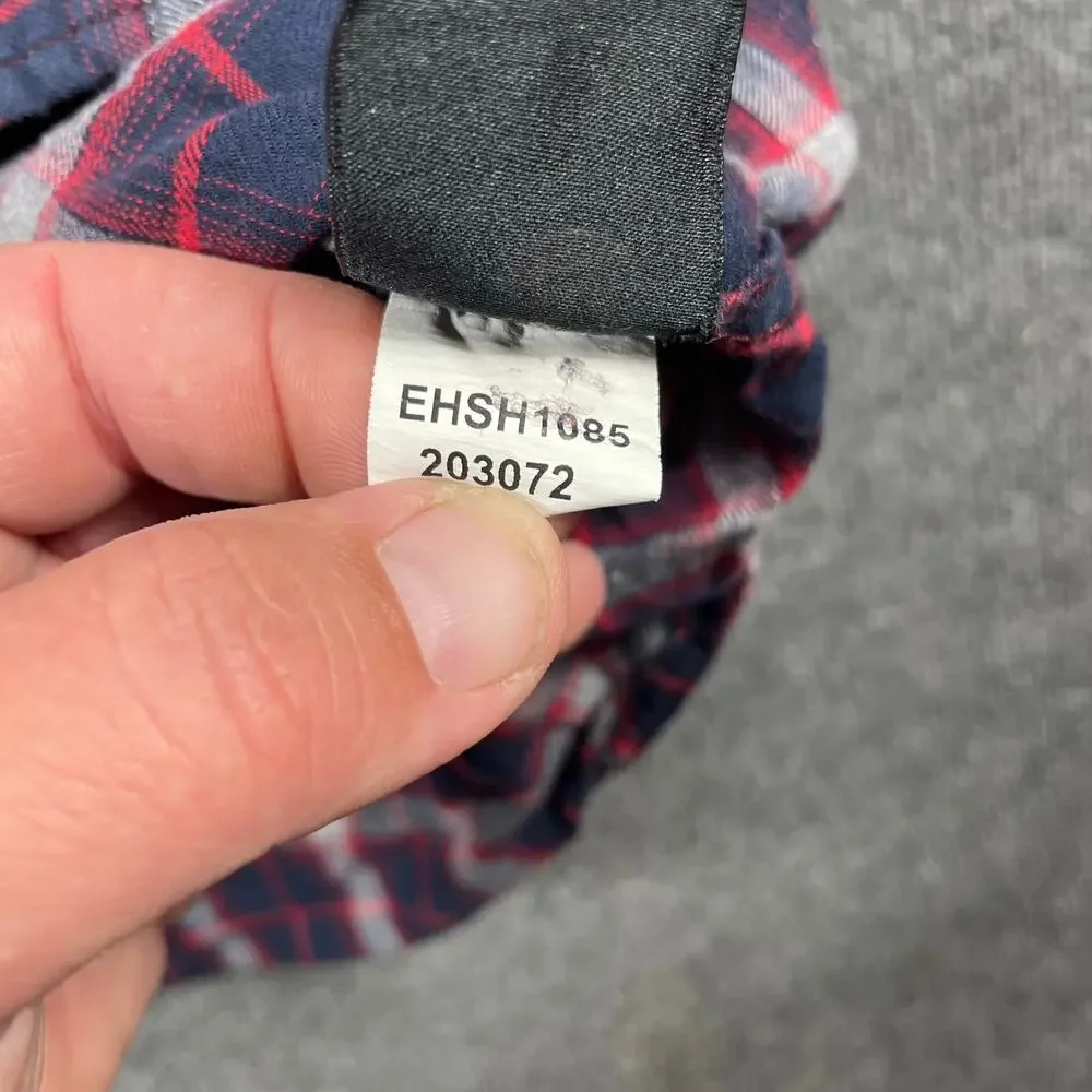 Ed Hardy Casual Button Up Shirt Men's Large Blue/Red Plaid Flip Cuff Outdoors